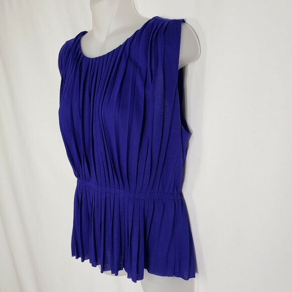J.CREW Womens Top Sz XS Blue Accordion Pleated Tank Sleeveless Peplum Round Neck - Picture 5 of 8